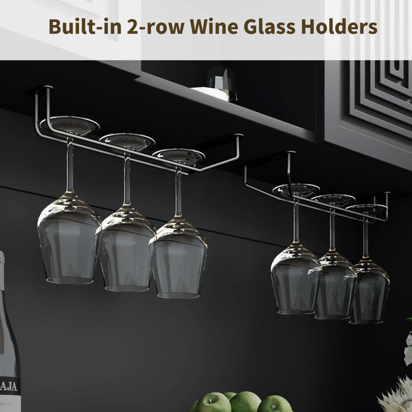 71-Inch Tall Wine Bar Cabinet with LED Lights & Charging Station