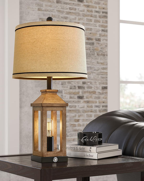 Farmhouse Table Lamp with USB Charging & Nightlight