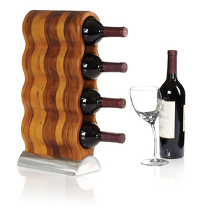 4-Bottle Acacia Wood Wine Rack with Metal Base