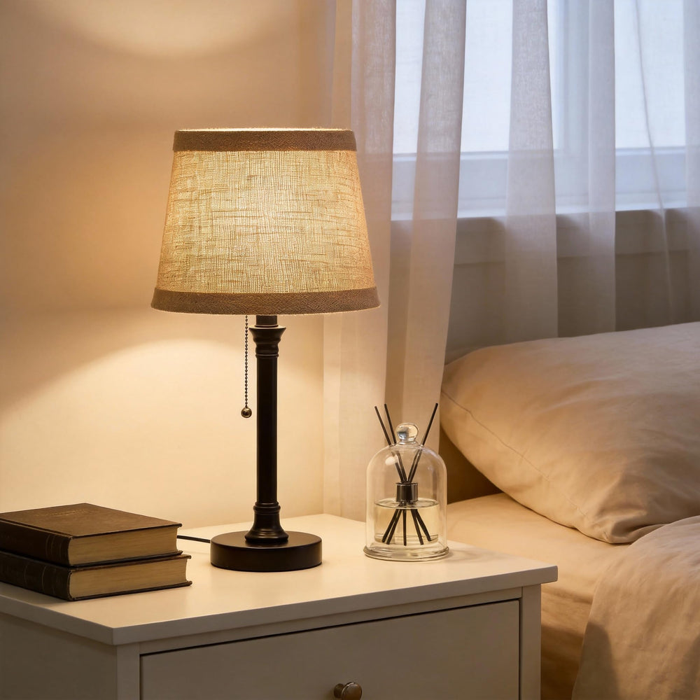 Small Pull Chain Table Lamp with Fabric Shade 19.5"