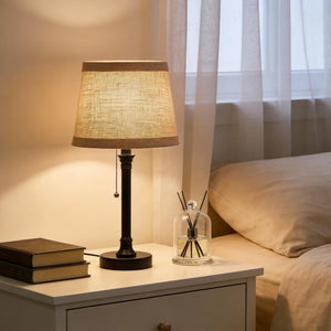 Small Pull Chain Table Lamp with Fabric Shade 19.5"