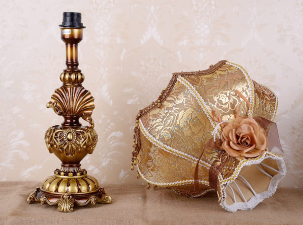 Victorian Handmade Fabric Table Lamp with Resin Base