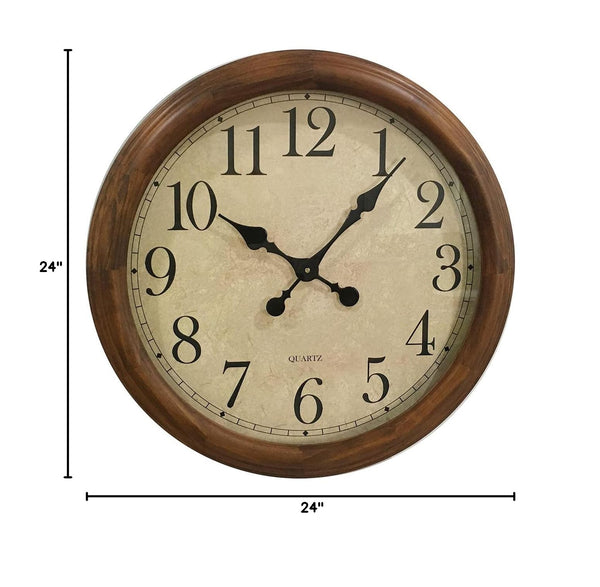 24-Inch Wood Silent Wall Clock – Large Decorative Non-Ticking Battery Operated