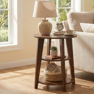 3-Tier Round Side Table with Storage Shelves