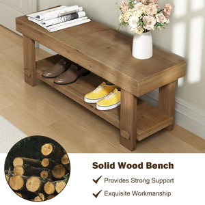 Solid Wood Farmhouse Entryway Bench with Storage Shelf
