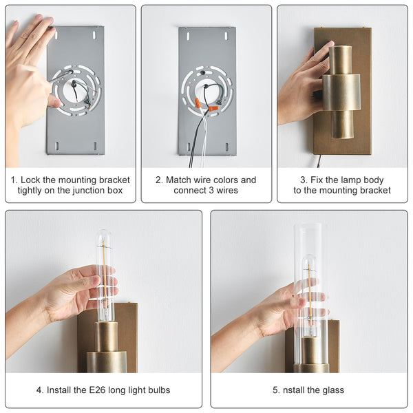 2-Light Brass Wall Sconce with Clear Glass Shade