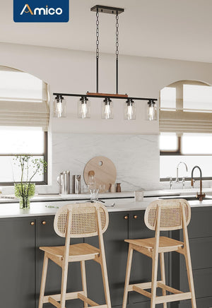 Black Farmhouse Kitchen Island Chandelier with Seeded Glass