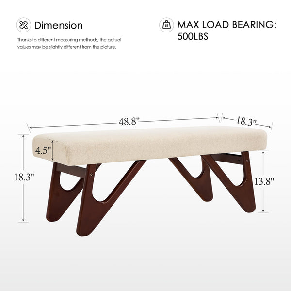 Upholstered Entryway Bench with Cat-Ear Solid Wood Legs