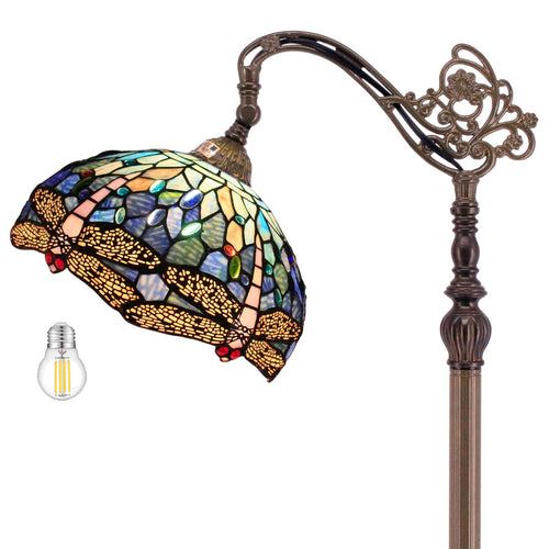 Tiffany Floor Lamp Blue Dragonfly Stained Glass 64-Inch Adjustable