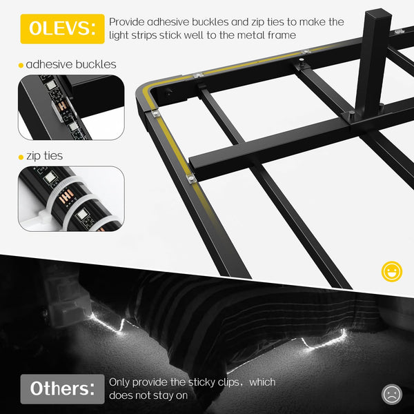 King Size Floating Metal Bed Frame with LED Light & Charging Station