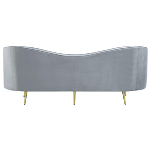 Gray Velvet Channel Tufted Sofa with Inverted Camelback
