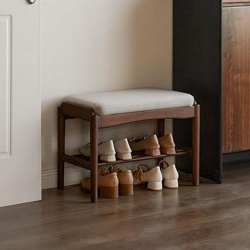 Black Walnut Shoe Bench with Cushion