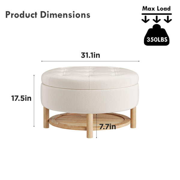 Round Velvet Storage Ottoman with Lift-Off Lid
