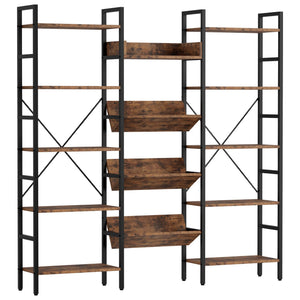 Triple Wide 5-Tier Industrial Bookshelf with Metal Frame