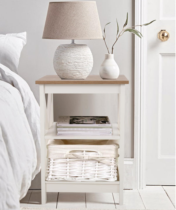 End Table Set of 2 with 3-Tier Shelf – Farmhouse Nightstand