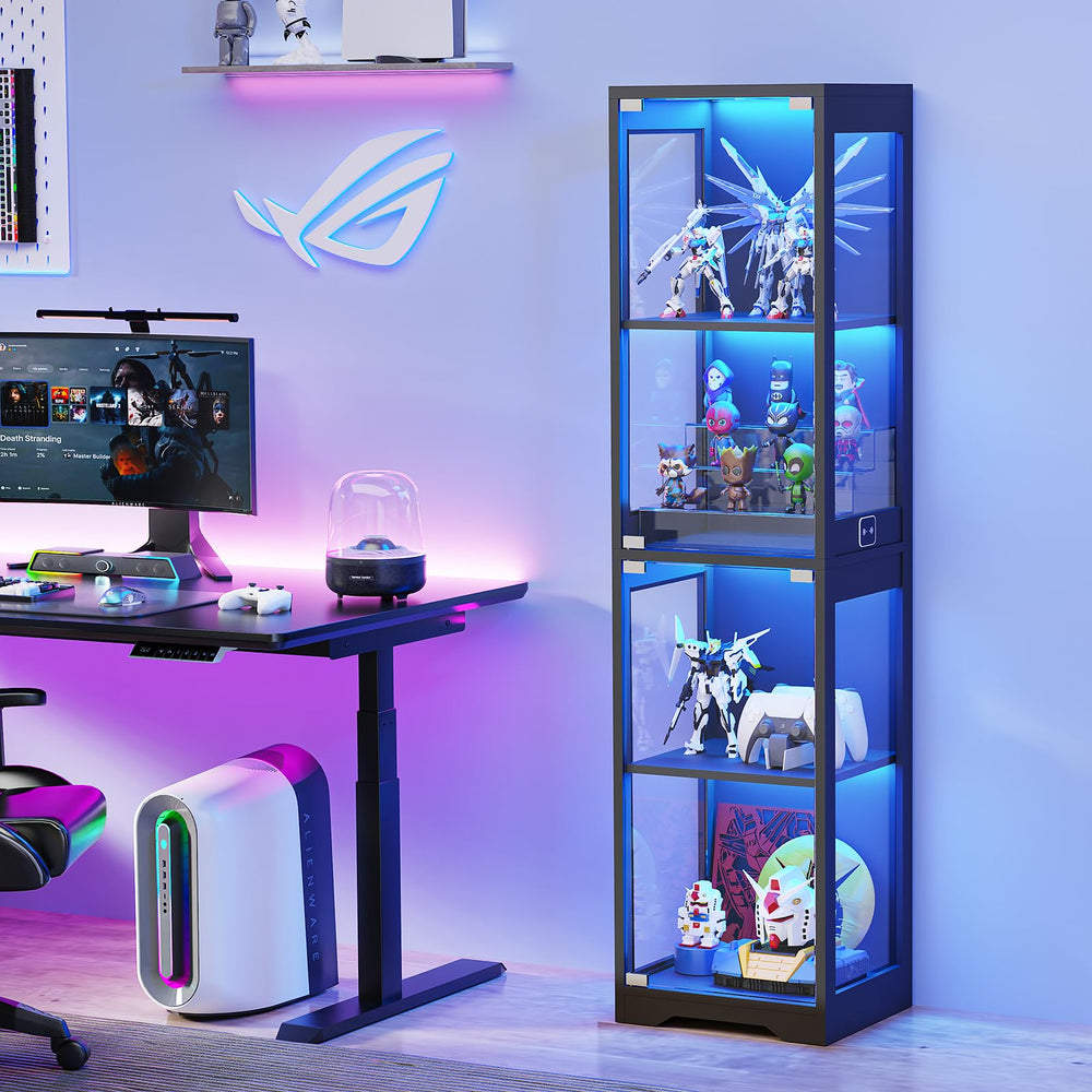 Glass Display Cabinet 4-Tier with LED Lights & Motion Sensor