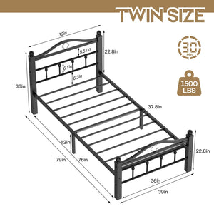 Metal Platform Bed Frame with Vintage Headboard