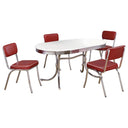5-Piece Retro Chrome Dining Set — Oval Table & Red Faux Leather Chairs