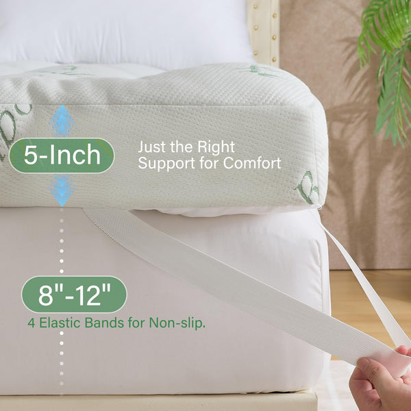 5-Inch Memory Foam Mattress Topper with Bamboo Viscose Cover
