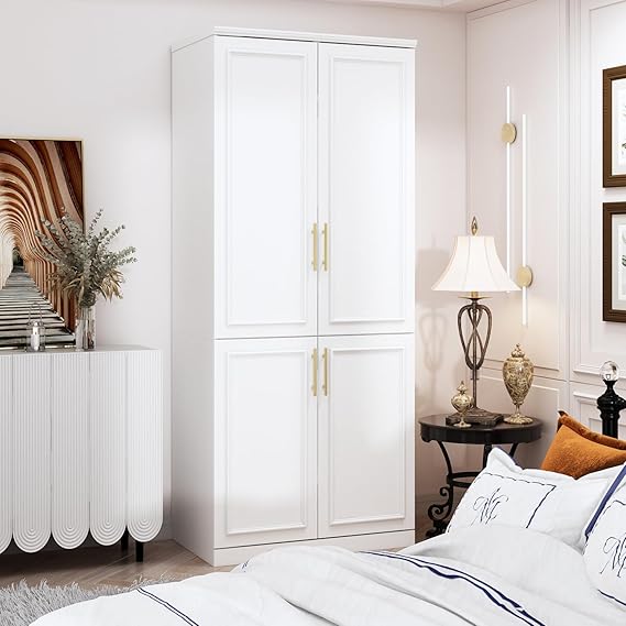 Slim Wardrobe Armoire with 2 Doors, Shelves & Hanging Rod