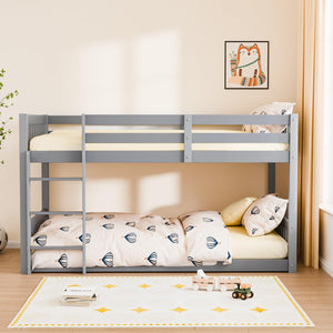Low Twin Over Twin Bunk Bed with Guardrails & Ladder