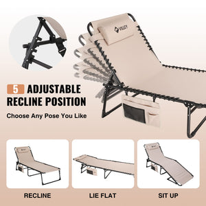 Oversized Folding Outdoor Chaise Lounge Chair with 5 Adjustable Positions