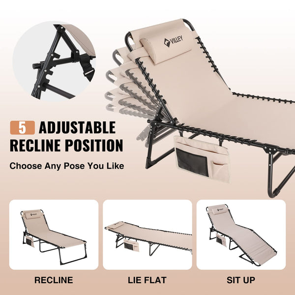 Oversized Folding Outdoor Chaise Lounge Chair with 5 Adjustable Positions