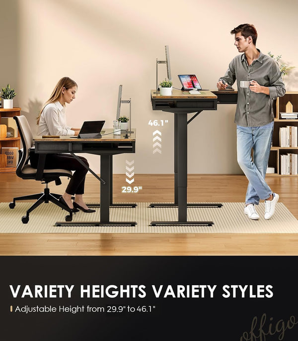 L-Shaped Electric Standing Desk with Drawers & Power Outlets