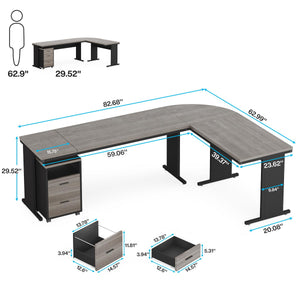L-Shaped Executive Desk with File Cabinet & Drawers
