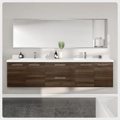 84-Inch Wall Mount Double Sink Bathroom Vanity with Acrylic Top