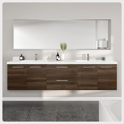 84-Inch Wall Mount Double Sink Bathroom Vanity with Acrylic Top