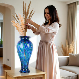 20-Inch Hand-Blown Glass Vase | Wide Mouth Floor Vase