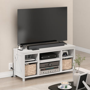 3-Tier Farmhouse TV Stand with USB Ports & Power Outlets