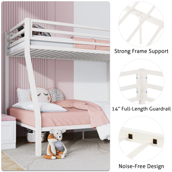 Twin Over Full Metal Bunk Bed with Ladder and Guardrail