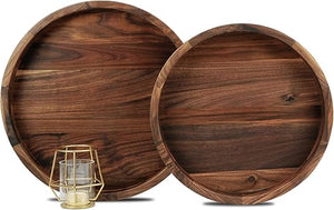 Walnut Wood Serving Tray Set of 2 with Handles