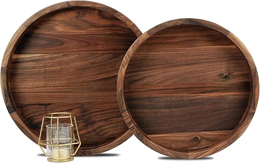 Walnut Wood Serving Tray Set of 2 with Handles