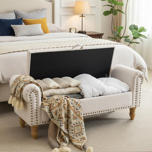 Upholstered Storage Bench with Rolled Arms – 51.5"