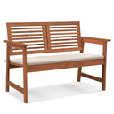 2-Person Outdoor Wood Patio Bench with Cushion