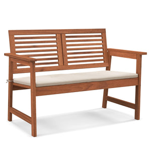 2-Person Outdoor Wood Patio Bench with Cushion