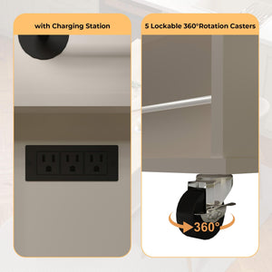 Rolling Kitchen Island with Drop Leaf Countertop & Charging Station