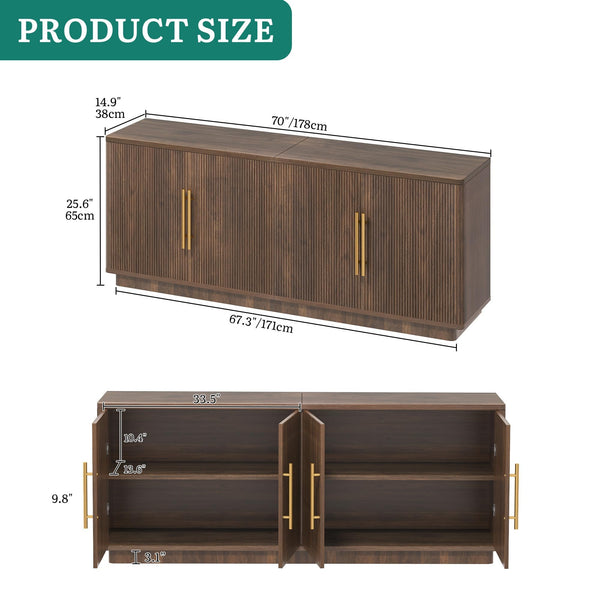 Fluted TV Stand & Entertainment Center – 70" Media Console with Storage