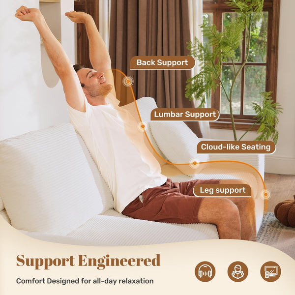 3-Seater Boneless Cloud Sofa with Corduroy Cover – Beige