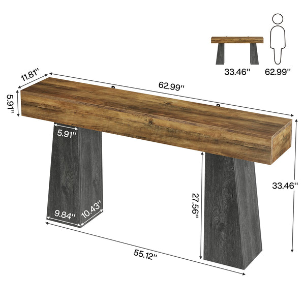63-Inch Farmhouse Console Table with Double Trapezoid Base