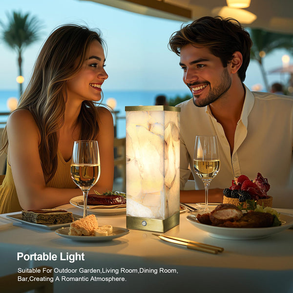 Cordless Alabaster Table Lamp with Rechargeable Battery
