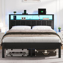 Queen Platform Bed Frame with LED Lights & Charging Station