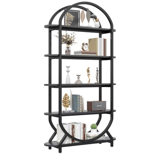 5-Tier Arched Bookshelf with Metal Frame