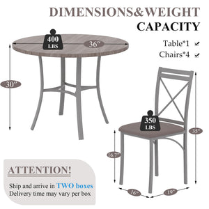 5-Piece Round Dining Table Set with 4 Upholstered Chairs