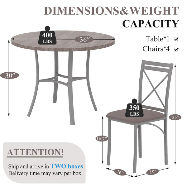 5-Piece Round Dining Table Set with 4 Upholstered Chairs