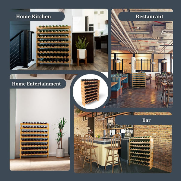 72-Bottle Bamboo Stackable Freestanding Wine Rack