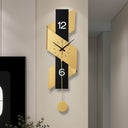 Large Modern Pendulum Wall Clock – Black & Gold Metal Analog